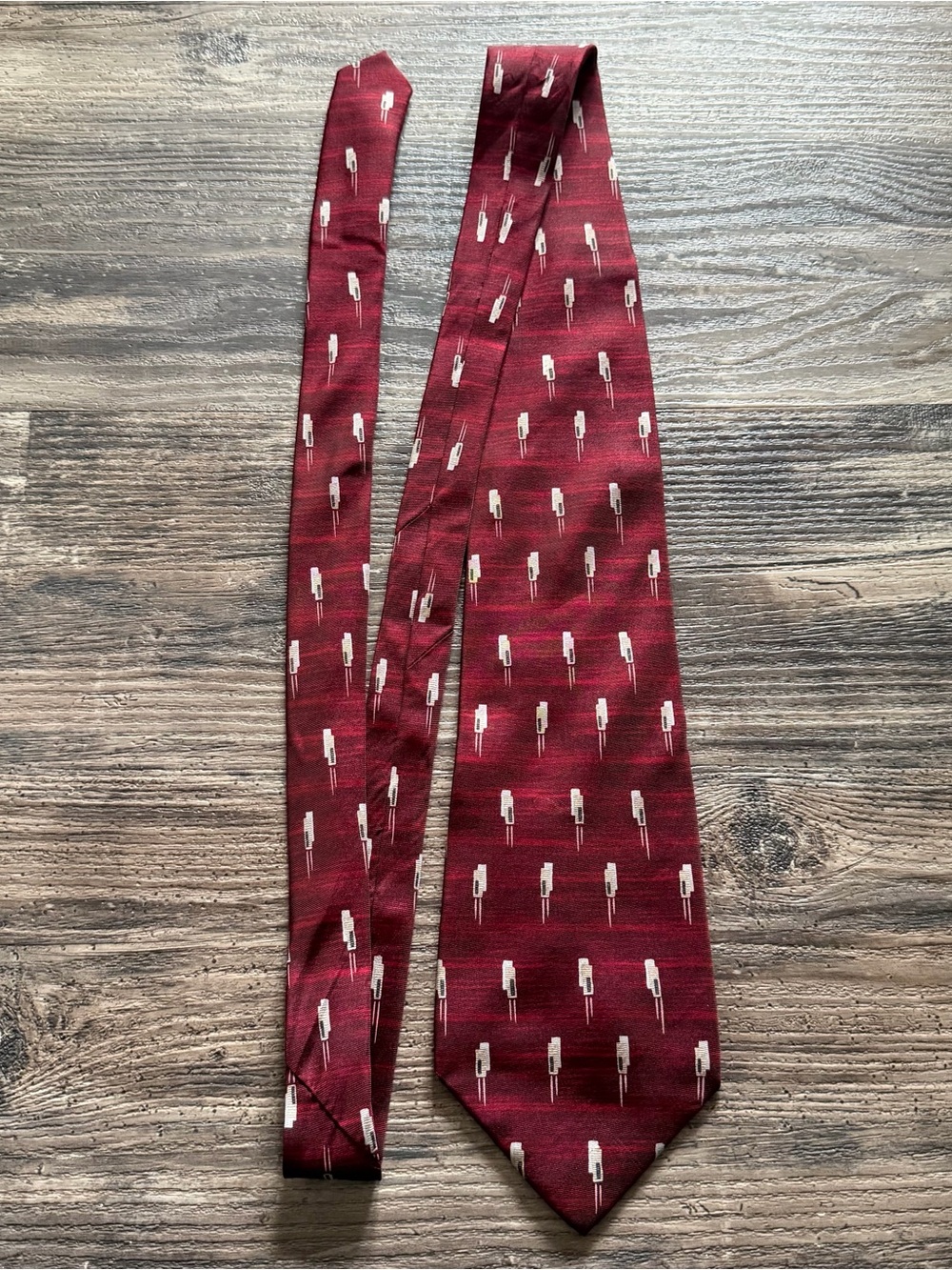 Stafford Red White Novelty Woven 100% Silk Classic Tie Logo Accent One Size